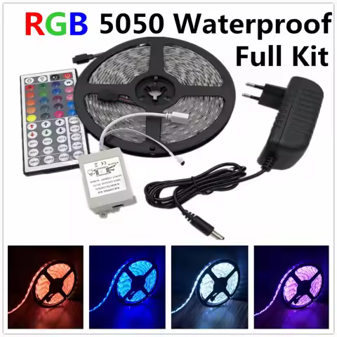 Led Strip Light 5050 RGB Tape Set Waterproof IP65 300LED 5M with 44Key Remote Controller 12V Power S