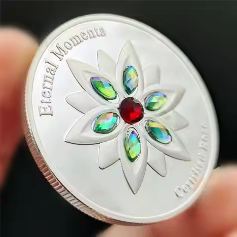4cm Eternal Moments Edelweiss Commemorative Coins Souvenir Rose Lovers Diamond Love Lucky Coin