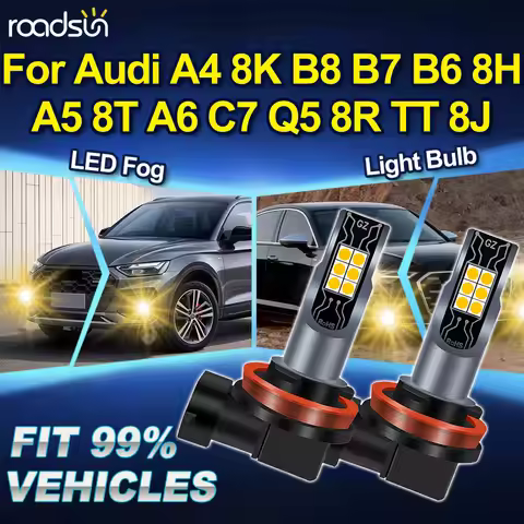 ROADSUN H8 H9 H11 For Audi A4 8K B8 B7 B6 8H A5 8T A6 C7 Q5 8R TT 8J 2PCS 3000K Yellow Canbus Car Up