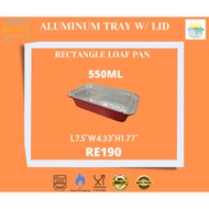 RE190 RED Aluminum Tray with Lid [ Small Loaf RE190 ] [ 7.5" x 4.33" x 1.77" / L x W x H ] 550ml