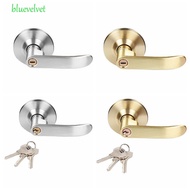 BLUEVELVET Privacy Door Handle, Straight Lever Interior Reversible Door Lock Lever, Door Knob Satin Brass Finish Easy To Install with Round Trim Hardware Lockset Bathroom