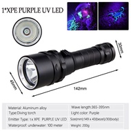 แสง UV แบบมืออาชีพใต้น้ำชาร์จได้100ม. LED XPE/ XM-L ไฟฉายดำน้ำสกูบา365-395nm ตะเกียง + 1*18650 + ที่