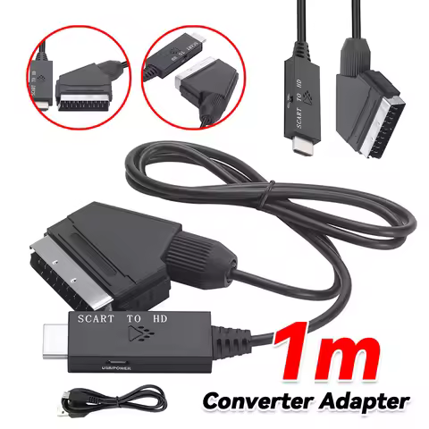 1m Audio Video Adapter Scart To HDMI-compatible 1080P Video Audio Converter DC 5V Micro USB Cable Ac