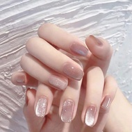 Press on Nails Cat Eye Effect Glossy Full Cover Short Almond False Nails for Women and Girls,24 Pcs