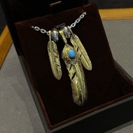 GORO'S s925 Sterling Silver Seiko Turquoise Feather Necklace Pendant Takahashi
