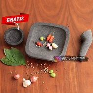 (20Cm) Mortar And Pestle Stone Of Kali Soganan Coet Cowet Allea Munthu Smooth Square Free Sambal Sau