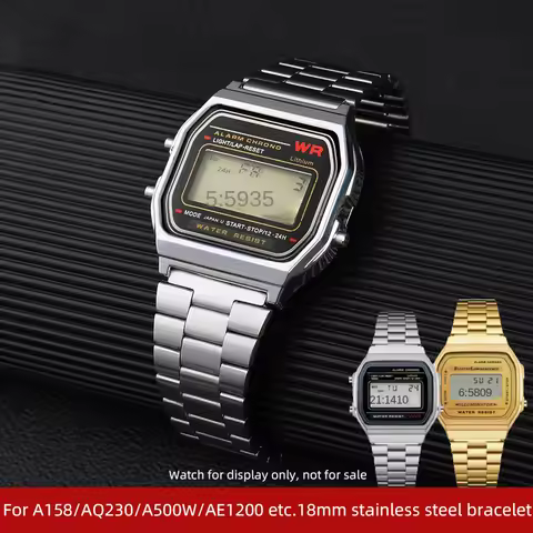 18mm stainless steel strap band for A158/159 A168/169 B650 AQ230 A500W AE1200/1300/1000 WB00H SGW400