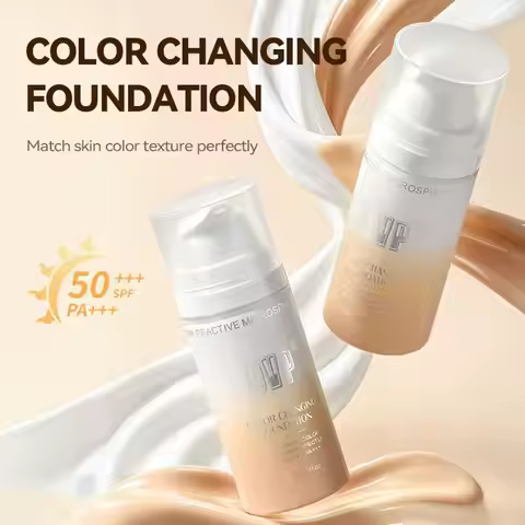 Color Changing Foundation, SPF 50 Primer Foundation Liquid Makeup for Mature Skin, 4 in1 Liquid Foun