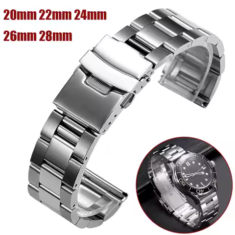 Solid Stainless Steel Strap for Seiko 20mm 22mm 24mm 26 28mm Double Safety Fold Clasp Watch Band Div