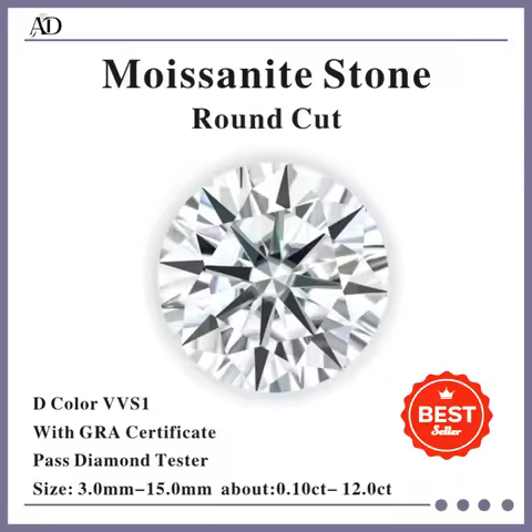 Moissanite Stone VVS1 D Color Round Cut 0.10ct-12.0ct Wholesale Loose Gemstones Pass Tester with GRA