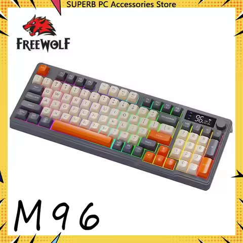 Free Wolf M96 Wireless Keyboard Bluetooth Dual Mode Connection Multimedia Knob Battery Digital Displ