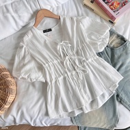 (PB.HAVANA) Áo babydoll MONA Tay bồng Dáng xòe nhẹ phối dây buộc AO476