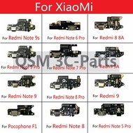 บอร์ดเชื่อมต่อพอร์ตชาร์จ,ชิ้นส่วนไมโครโฟนแบบยืดหยุ่นสำหรับ XiaoMi PocoPhone F1 Redmi Note 9 9S 8 8T 7 6 5 Pro Plus Redmi 9A 9 9C 8A 8