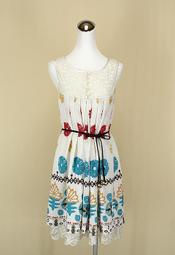 貞新二手衣 POLISEN 聖路加設計師 白色民俗風圓領無袖蕾絲棉質洋裝M號(16931)