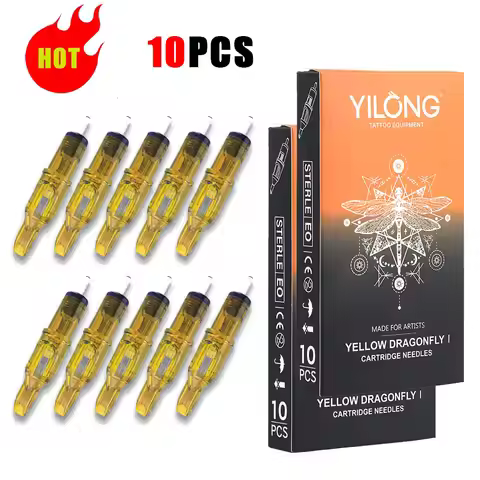 YILONG 10PCS Tattoo Cartridge Needles Size 5RL 7RL 5RM 7RM 5M1 7M1 Disposable Steriled Needles with 