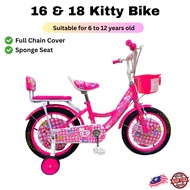 KITTY 16 & 18 inch Children Girls Bike Hello Kitty Basikal with Rim Cover/Carrier/Full Chain Cover