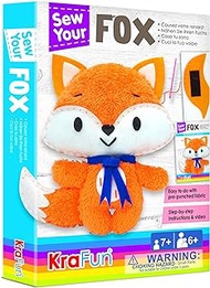 KRAFUN Fox Animal Sewing Kit for Kids Beginner My First Art &amp; Craft, Includes Fox Doll Stuffed Animal, Instructions &amp; Plush Felt Materials for Learn to Sew, Embroidery, Age 7 8 9 10 11 12