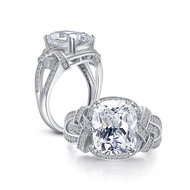 4ct Cushion Cut G-H-I Color Created Moissanite Wedding Ring Solitare with Accents Sterling Silver Ba