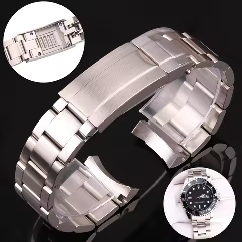 20mm 904L Stainless Steel Watch Band Curved End Solid Bracelet Strap With Glide Lock Clasp for 40mm