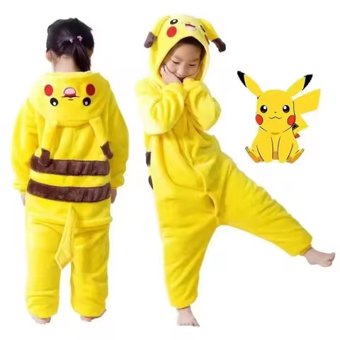 Pokemon Pikachu Warm Flannel Homewear Kids/Adult Autumn&Winter Soft Onesie Cosplay Animal Hoodie Par