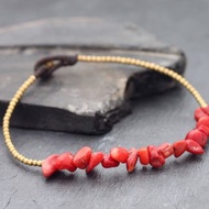 紅色珊瑚石精緻腳鍊編織串珠石瘦小的時髦
