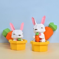 3D紙模型-DIY動手做-動物系列-可愛兔寶盆-兔子 擺飾 盆栽