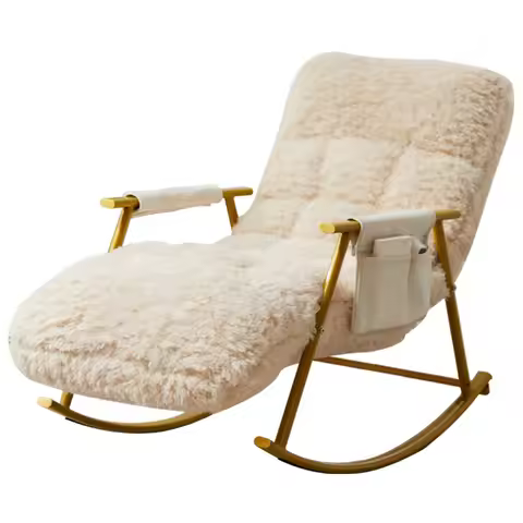 Metal Rocking Chair Folding Lounge Chair Balcony Reclining Chair with Washable Plush Cushion Chaise 