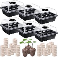 6 Pack Seed Starter Tray with 72 Pcs Peat Pellets, Seeding Starter Kit (72 Cells Total Tray) with Hu