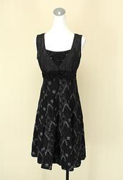 貞新二手衣 普菲利設計師 黑色雕花羅馬領無袖蕾絲棉質洋裝M(9號)(34662)