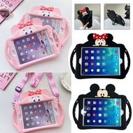 For iPad Mini 1 2 3 4 5 6 Air Pro 10.5" 10.9" 11" 9.7" 10.2" 4th/5th/6th/7th/8th/9th/10th Gen Handle Stand Kids Cute Mickey Minnie Case Soft TPU Shoulder Strap Black Pink Cover