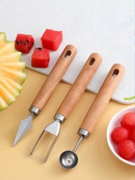 1入組不銹鋼多功能水果切片器,西瓜水果雕刻刀帶球刀和切割器