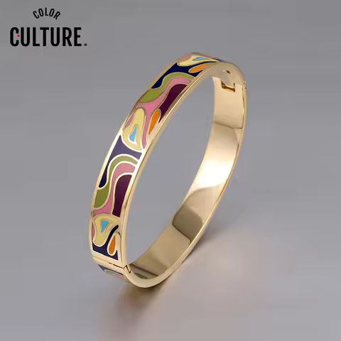 Color Culture Fashion Charms Gold Geometric Colorful Couples Enamel Bangle Designs Gifts