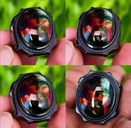 Cincin Batu Akik Asli Natural Pancawarna Edong Kristal Ring Titanium Anti Karat Anti Luntur