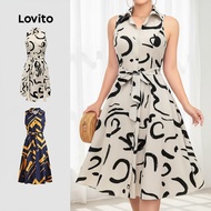 Lovito Plus Size Curve Elegant Ditsy Floral Dress for Women Autumn Winter LNL70130