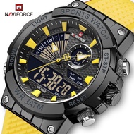 NAVIFORCE 9219 Original Watch For Men Fashion Sport Yello Watch Waterproof Quartz Seiko movement Dual Display New Clock