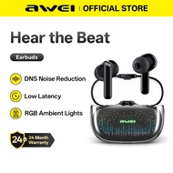 Awei T52 Pro True Wireless Earphone Bluetooth Game Earbud ENC Noise Cancelling with RGB Light