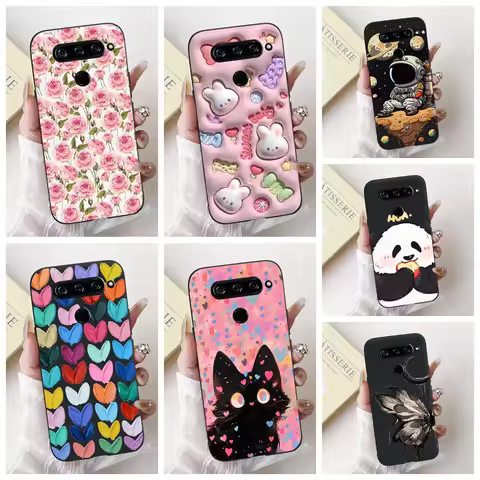 For LG V40 V50 ThinQ Case V50S ThinQ Cute Cartoon Cat Luxury Cool Shockproof Silicone Back Cover For