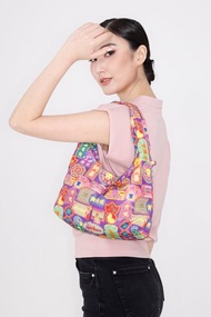 PORTER 紫色潮語印花夾棉手提包