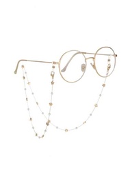 1入組新款時尚金屬珍珠口罩和眼鏡兩用水晶鏈帶,配有延長鏈,防丟失口罩掛鏈掛於頸部（注：不包括眼鏡）