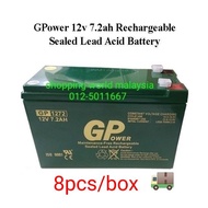 gpower 12v 7.2ah (8pcs/box)rechange battery for alarm autogate