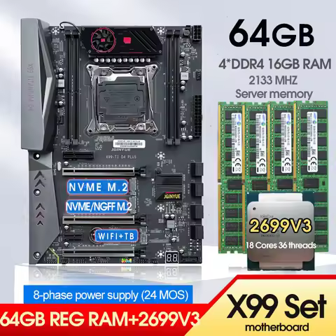 JINGYUE X99TI D4 Kit Motherboard With E5 2699 V3 Processor CPU LGA 2011-3 64GB (4*16) DDR4 ECC Memor