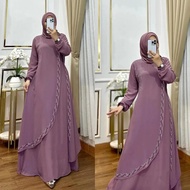 Gamis Hitam Elegan Terbaru Elvira Dres Ceruty Babydoll Aplikasi Swarosky M L XL XXL 3XL Dress Jumbo 
