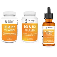 Dr. Berg’s D3 & K2 Vitamin 5000iu/10000iu 60/120 capsules and 29.5ml oil Dietary Supplement Bottle