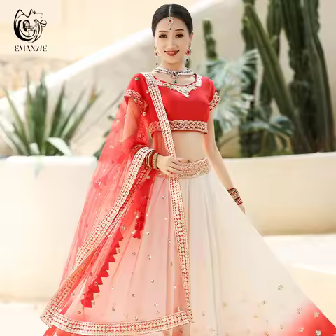 Traditional Dress Indian Dance Dress Ethnic Style Women's Sari Dance Dress Scarf Top Large Swing Ski