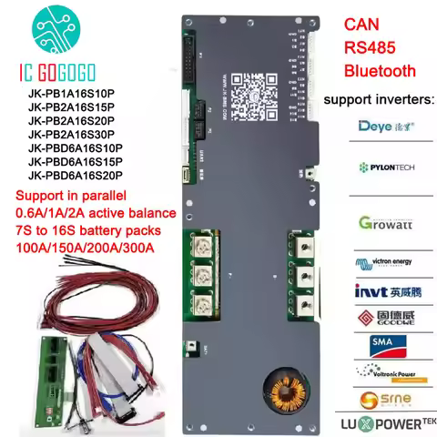 JK Jikong Inverter Communication BMS Battery Protection Active Balance Smart 16S 48V Lifepo4 JK-PB2A