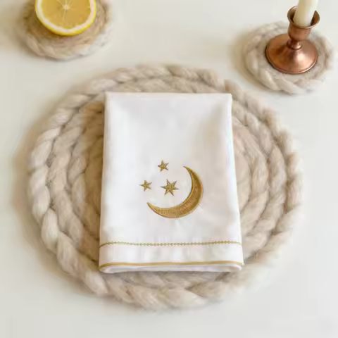 Middle East Festival Embroidered Star Moon Napkins Cotton Linen Table Cloths Luxury Gold Embroidery 
