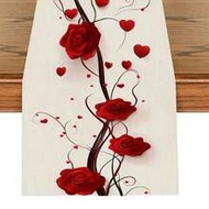 1pc, Romantic Red Rose Heart Pattern Table Runner, Warm Home Decor For Festive Celebrations And Vari
