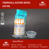 Thinwall Klir 650ml Round Bowl | Mangkok Plastik 650ml KLIR ROUND BOWL 25set