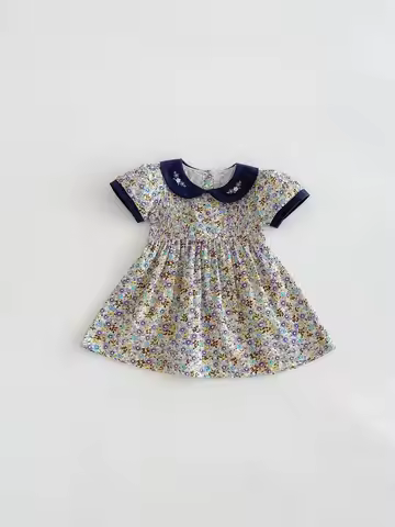 MILANCEL 2026 9M-4T Summer Baby Dress Cute Colorful Floral Thin Girls Dress Embroidered Flower Colla