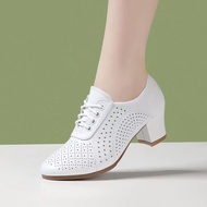 A-T🌐Popular Mothers' Shoes Summer Dance Shoes Lace-up Shoes for Square Dance One Heel Dance Women's Shoes White Shoes Wo